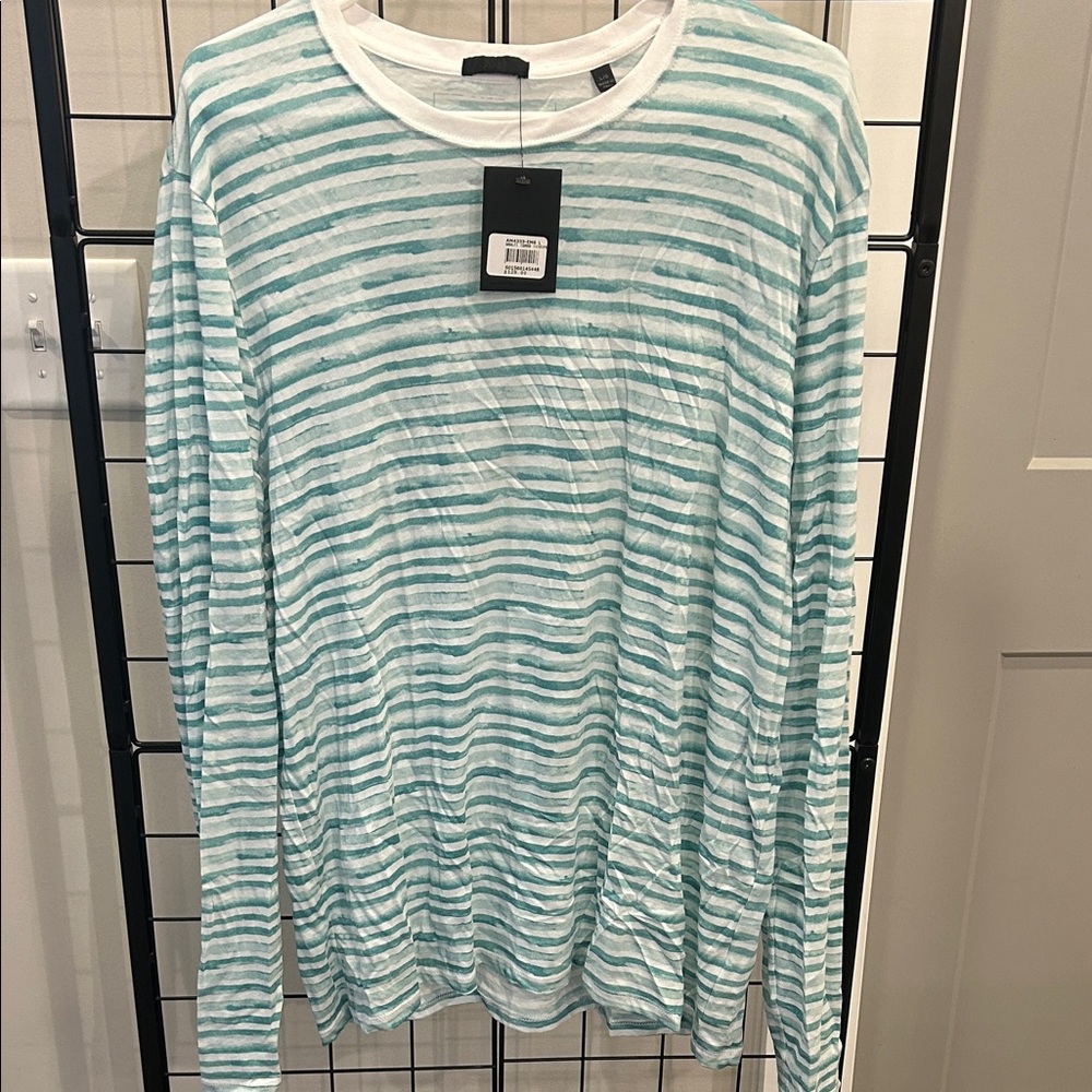 ATM Anthony Thomas Melillo Aqua Striped Long Sleeve Tee